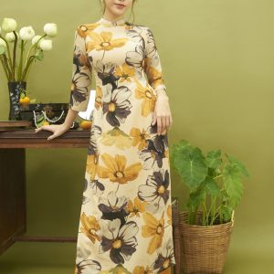 Ao dai lua truyen thong hoa vang 1